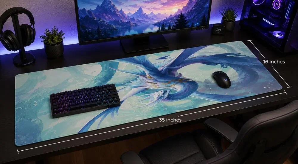 Fantasy Ice Dragon Gaming Mouse Pad XL Desk Mat Anime RPG Gamer 35x16 NEW